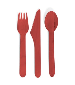 Eco friendly wooden cutlery - Plastic free concept - Isolated - Red