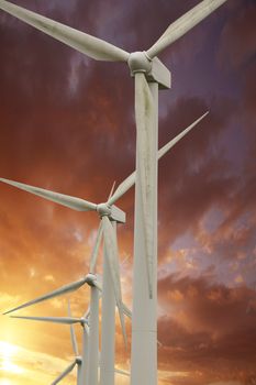 wind turbine on sunset background