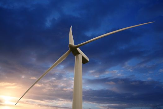 wind turbine on sunset background