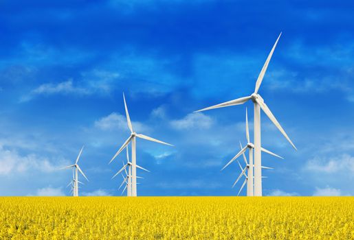 wind turbine in yellow field
