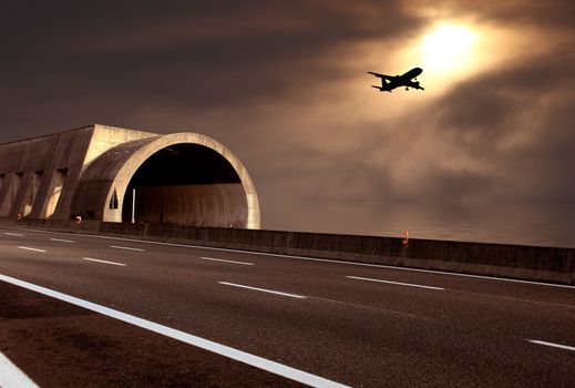 a fantastic highway with clouds