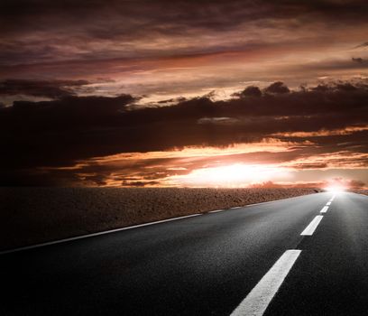 a fantastic desert road with clouds