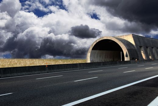 a fantastic highway with clouds