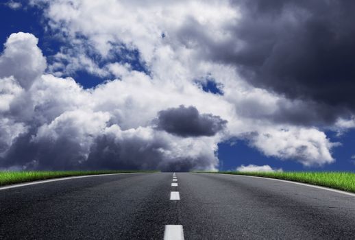 a fantastic desert road with clouds