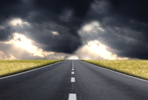 a fantastic desert road with clouds