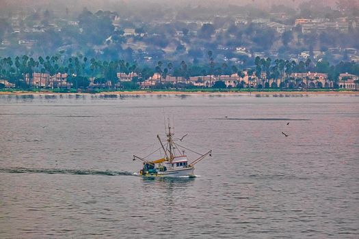 Shrimp Boat off California Coast Near Santa Barbara