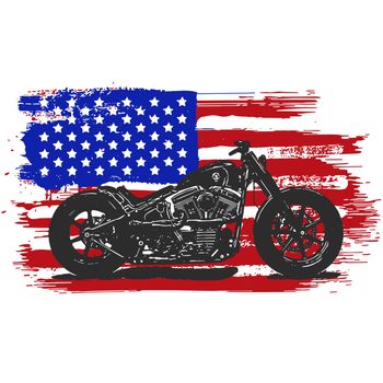 Hand drawn and inked vintage American chopper motorcycle