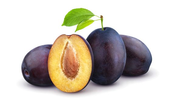 Plums isolated on white background with clipping path