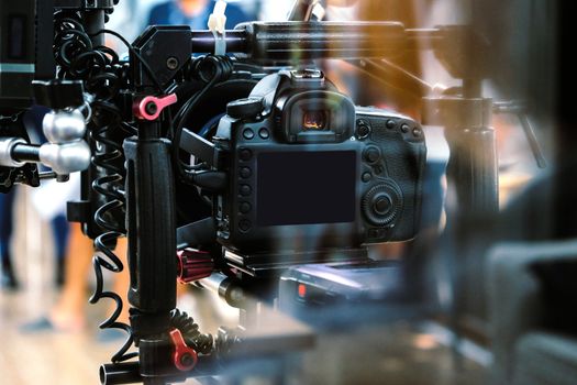 Film industry. Filming with professional camera background