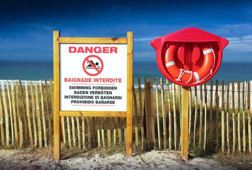 a Warning sign of prohibition of bathing