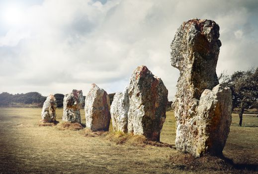 Megaliths prehistoric menhirs in French territory