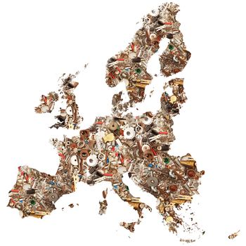 European mechanical map on white background