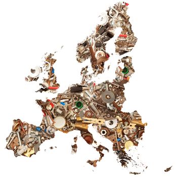 European mechanical map on white background