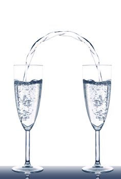 glass of sparkling wine on white background