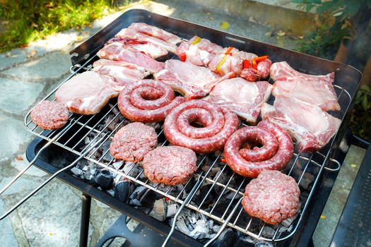 Mixed barbecue meat view from above