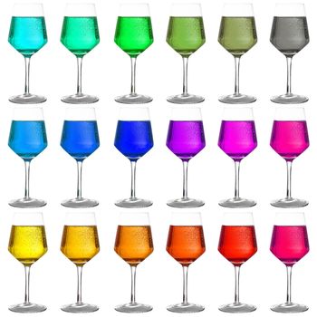 Colored glasses collage on white background