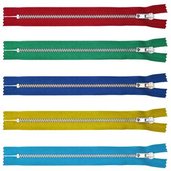 zipper collage on white background