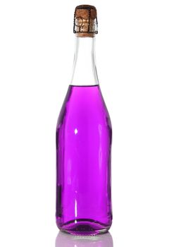 bottle with purple liquid on white background