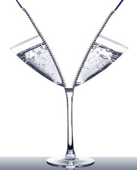 half water glass on white background