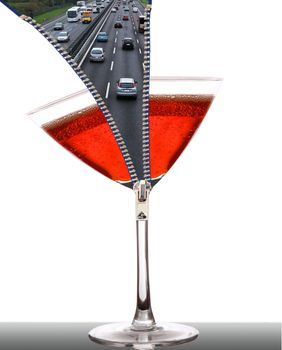 half cocktail glass on white background