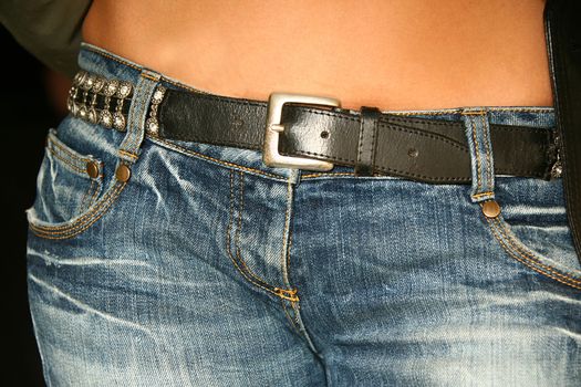 belly view of woman in Jeans