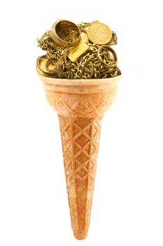 precious gold objects on white background