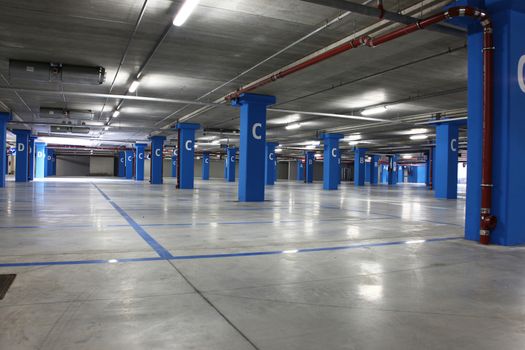 an empty big underground parking