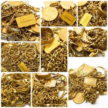 precious gold objects on white background