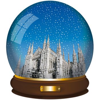 crystall ball with Milan cathedral on white background