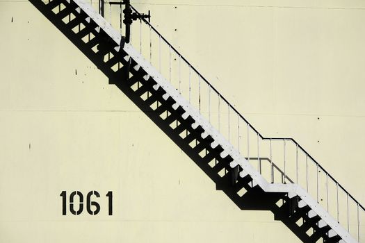 a steep staircase in a factory