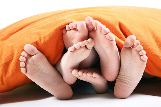 six feet under the blanket on white background