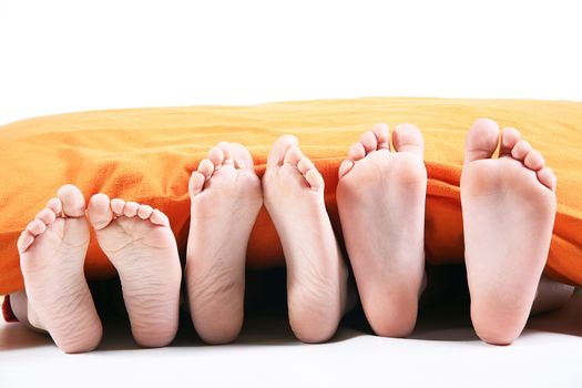 six feet under the blanket on white background