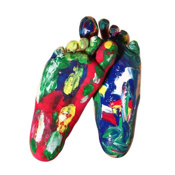 isolated colored feet on white background