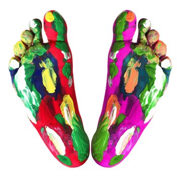 isolated colored feet on white background