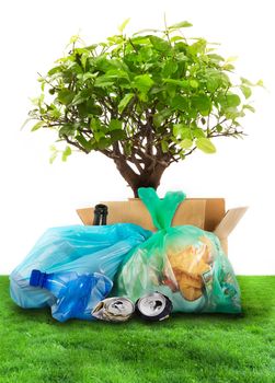 Waste to be recycled on white background