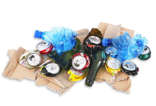 Waste to be recycled on white background