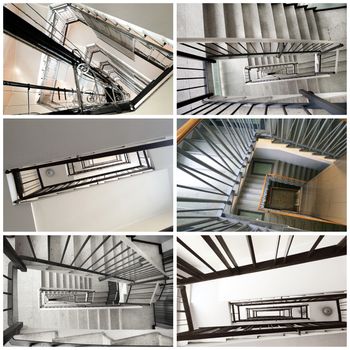 a Stairwell inside old building collage