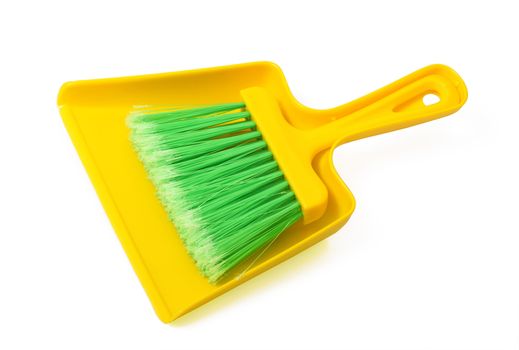 Shovel and toilet brush for home on white background