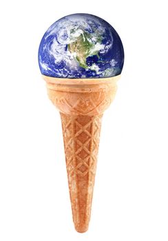 the planet Earth like an ice cream on white background