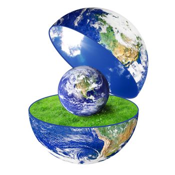 the planet Earth with little Earth on white background