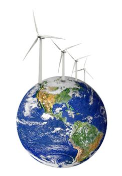 the planet Earth with wind turbine