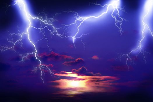 fantastic Lightning Storm at sea