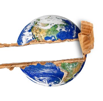 the ripped planet Earth on white background