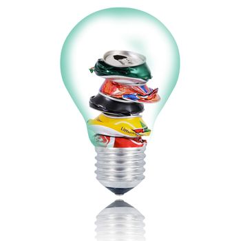 recycling light bulb on white background