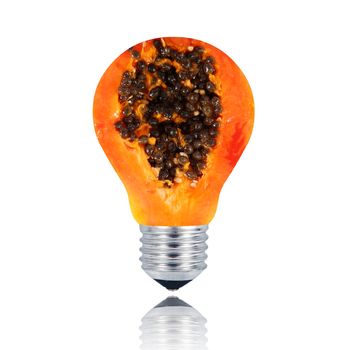 papaya light bulb on white background