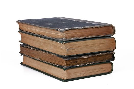 Stack of books on white background