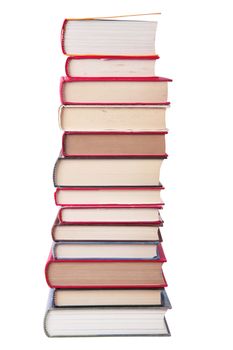 Stack of books on white background