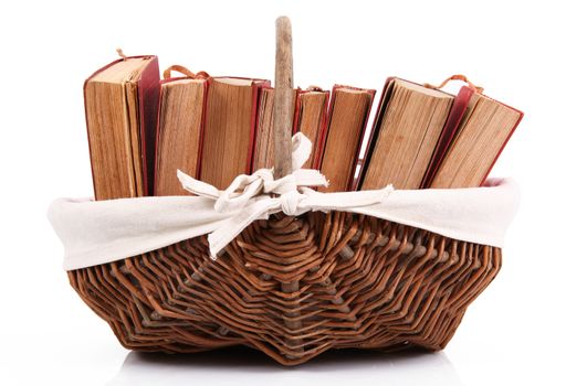 Stack of books on white background