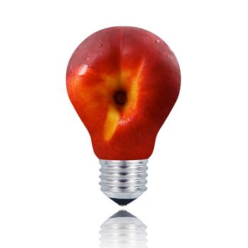 peach light bulb on white background