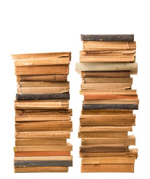 Stack of books on white background